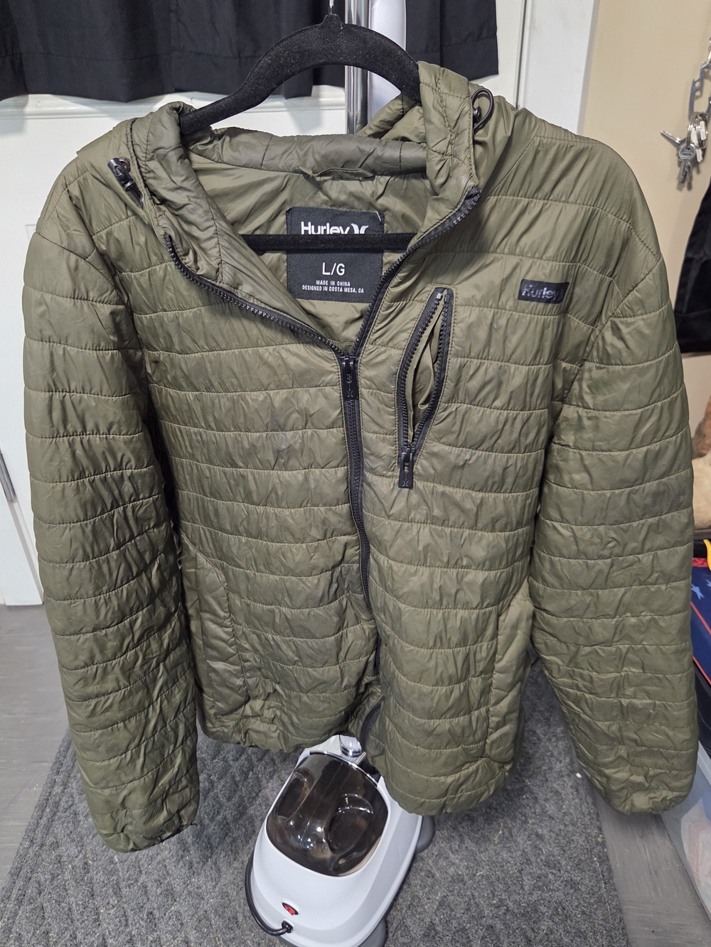 Hurley Olive Green Quilted Hooded Puffer Jacket